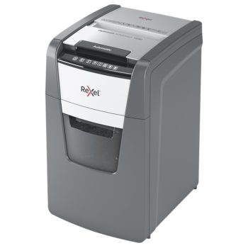 Distrugător documente automat REXEL Optimum 150M, P5, micro-cut, 150 coli, cos 44 l, negru-gri