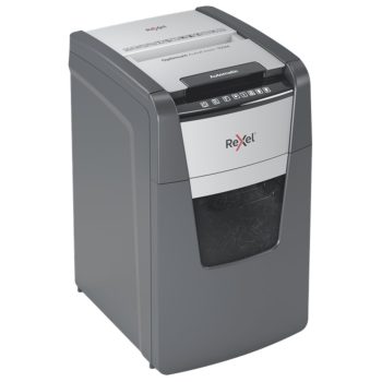Distrugător documente automat REXEL Optimum 150M, P5, micro-cut, 150 coli, cos 44 l, negru-gri