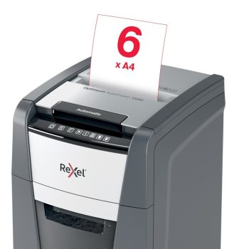Distrugător documente automat REXEL Optimum 150M, P5, micro-cut, 150 coli, cos 44 l, negru-gri