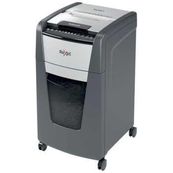 Distrugător documente automat REXEL Optimum 300M, P5, micro-cut, 300 coli, cos 60 l, negru-gri