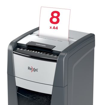 Distrugător documente automat REXEL Optimum 300M, P5, micro-cut, 300 coli, cos 60 l, negru-gri