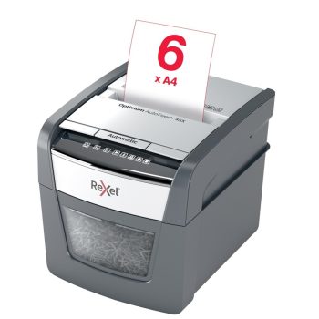 Distrugător documente automat REXEL Optimum 300X, P4, cross-cut, 300 coli, cos 60 l, negru-gri