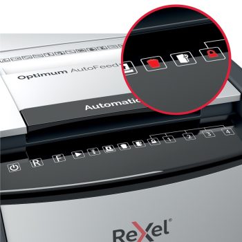 Distrugător documente automat REXEL Optimum 300X, P4, cross-cut, 300 coli, cos 60 l, negru-gri