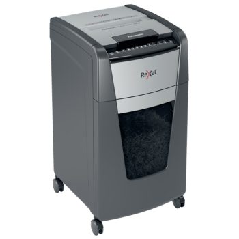 Distrugător documente automat REXEL Optimum 300X, P4, cross-cut, 300 coli, cos 60 l, negru-gri