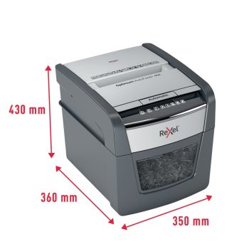 Distrugător documente automat REXEL Optimum 300X, P4, cross-cut, 300 coli, cos 60 l, negru-gri