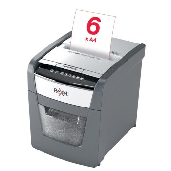 Distrugător documente automat REXEL Optimum 50X, P4, cross-cut (confeti), 50 coli, cos 20 l, negru-gri