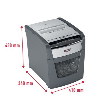 Distrugător documente automat REXEL Optimum 50X, P4, cross-cut (confeti), 50 coli, cos 20 l, negru-gri