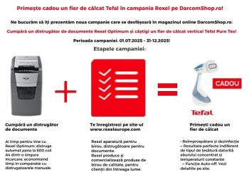 Distrugător documente automat REXEL Optimum 50X, P4, cross-cut (confeti), 50 coli, cos 20 l, negru-gri