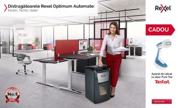 Distrugător documente automat REXEL Optimum 50X, P4, cross-cut (confeti), 50 coli, cos 20 l, negru-gri