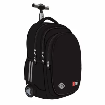 Troler rucsac școală, impermeabil, 4 compartimente, Black, St.Right