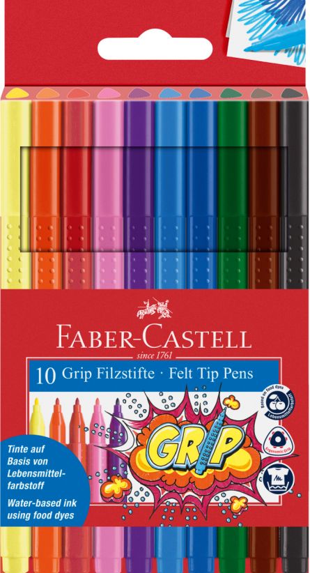 Carioci, set 10 culori grip, Faber-Castell