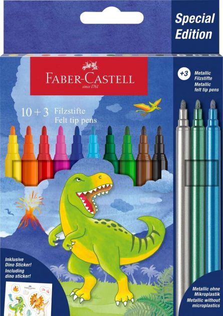Carioci, set 10 + 3 culori, Dinozauri, Faber-Castell