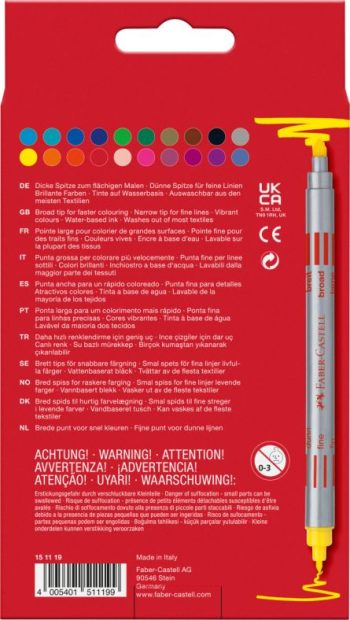 Set 20 carioci cu 2 capete, vârf gros și vârf subțire, Faber-Castell