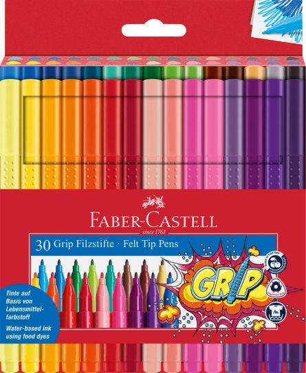 Carioci, set 30 culori, grip, Faber-Castell