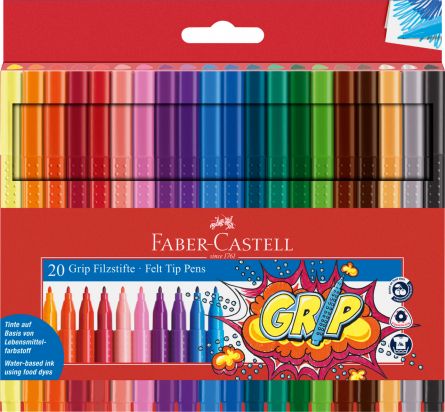 Carioci, set 20 culori, grip, Faber-Castell