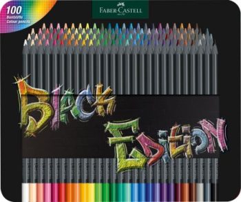 Set creioane colorate, Black Edition, 100 culori, cutie metal, Faber-Castell