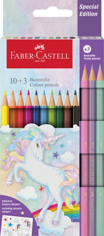 Set creioane colorate, 10 + 3 culori Unicorni, Faber-Castell