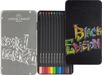 Set creioane colorate, Black Edition, 12 culori, cutie metal, Faber-Castell