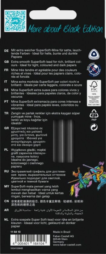 Set creioane colorate, 12 culori pastel și neon, Black Edition, Faber-Castell