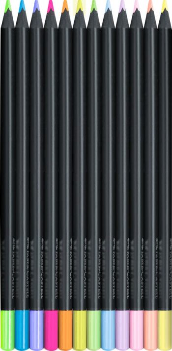 Set creioane colorate, 12 culori pastel și neon, Black Edition, Faber-Castell