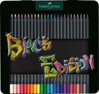 Set creioane colorate, Black Edition, 24 culori, cutie metal, Faber-Castell