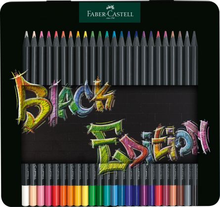 Set creioane colorate, Black Edition, 24 culori, cutie metal, Faber-Castell
