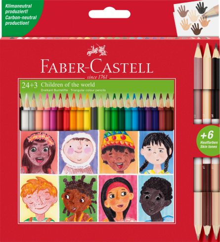 Set creioane colorate, 24 + 3 culori piele, Children of the world, Faber-Castell