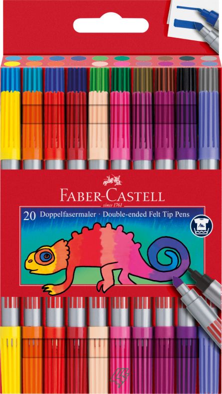 Set 20 carioci cu 2 capete, vârf gros și vârf subțire, Faber-Castell
