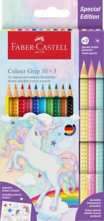 Set creioane colorate, 10 + 3 culori grip 2001 Unicorni, Faber-Castell