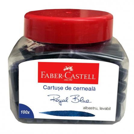 Cartușe cerneală albastră, mici, set 100 buc/ borcan, Faber-Castell