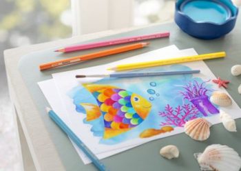 Set creioane colorate, acuarela, 12 culori și pensulă, Faber-Castell
