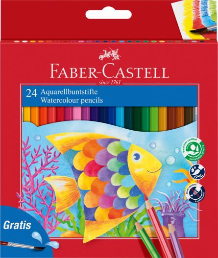 Set creioane colorate, acuarela, 24 culori și pensulă, Faber-Castell