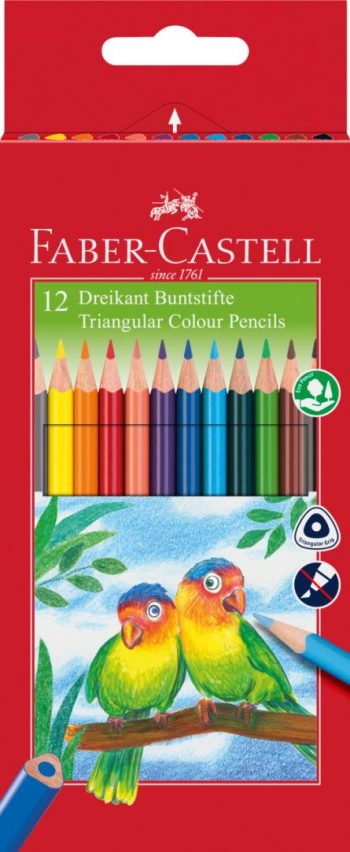 Set creioane colorate triunghiulare, 12 culori și ascuțitoare eco, Faber-Castell