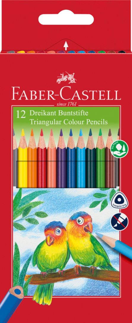Set creioane colorate triunghiulare, 12 culori și ascuțitoare eco, Faber-Castell