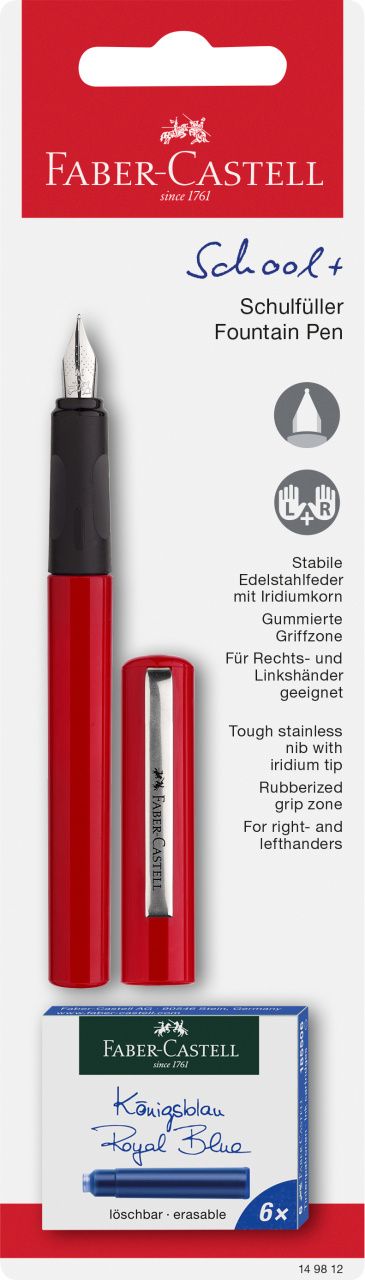 Stilou școlar roșu și 6 cartușe, blister, Faber-Castell