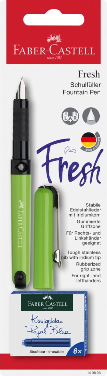 Stilou școlar verde și 6 cartușe, blister, Faber-Castell