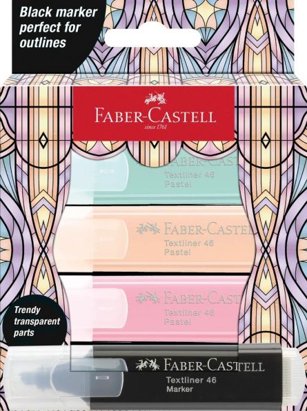 Textmarker set 4 culori pastel, ediție specială glassy, Faber-Castell