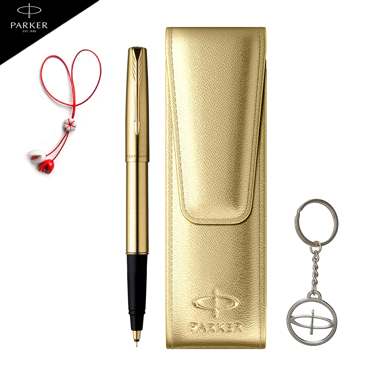 Set Roller Frontier Gold, Etui Elite Sunny Gold, breloc Parker și mărțișor, Parker