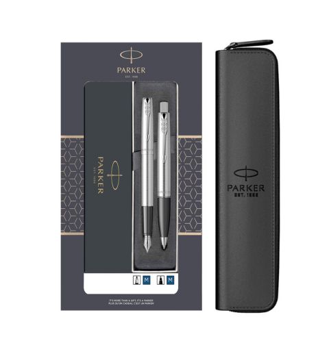 Set pix și stilou Frontier SS CT argintiu cu etui, Parker