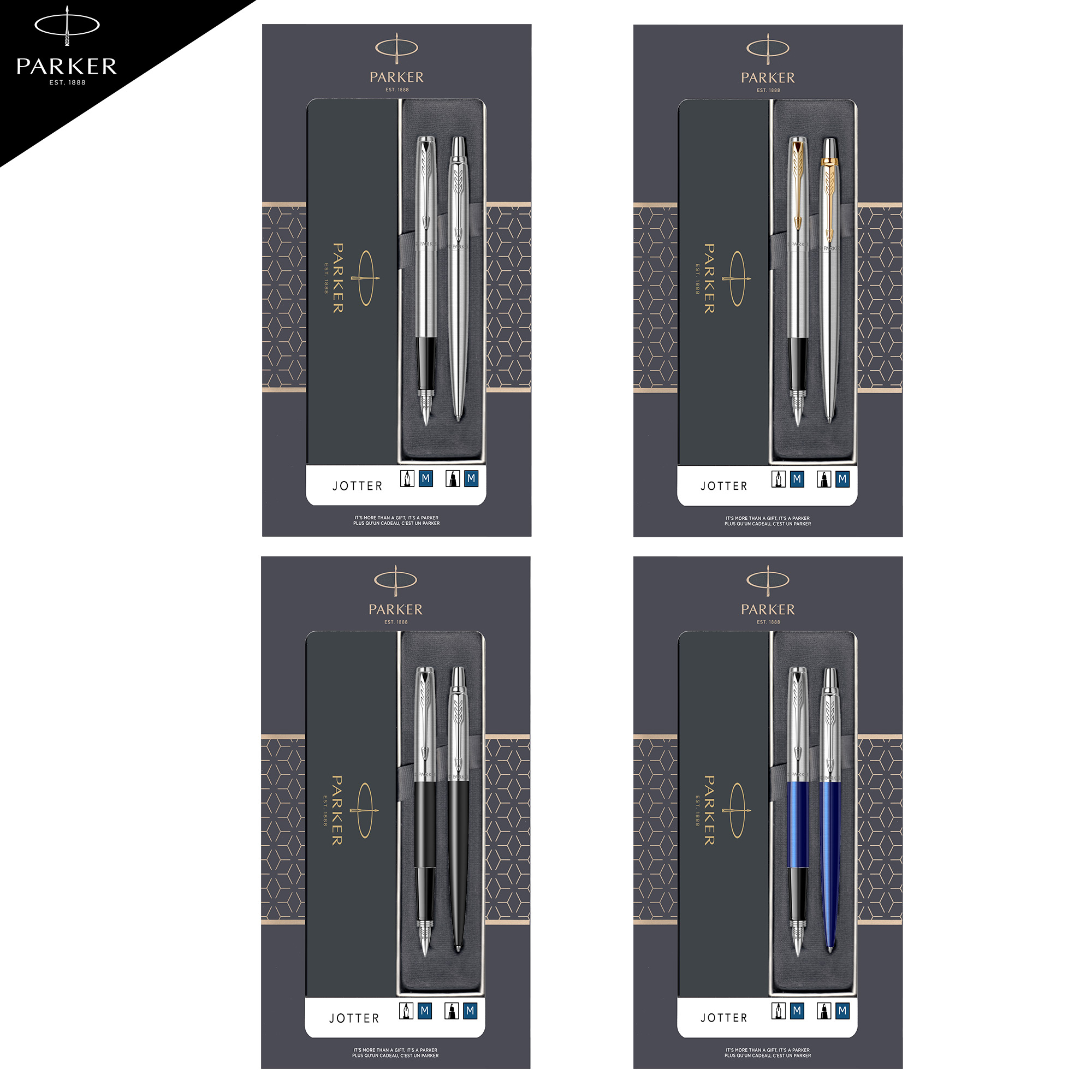 Set pix și stilou Jotter Royal albastru, negru, SS CT, SS GT, Parker