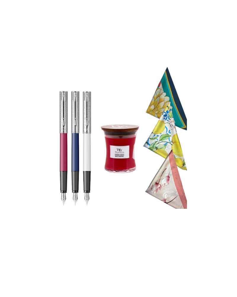 Set stilou Allure Deluxe (Pink sau White), lumânare parfumată, eșarfă asortată, Waterman
