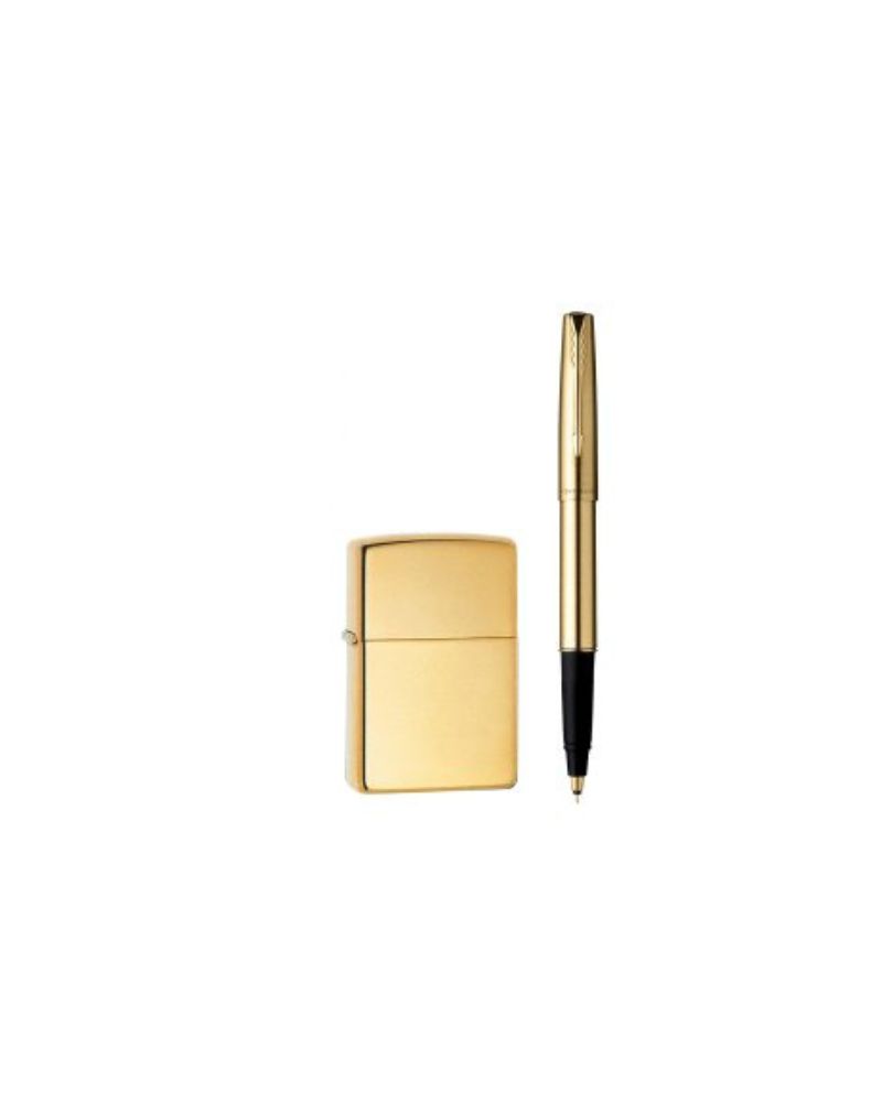 Set Stilou Frontier Gold, Brichetă Zippo Executive aurie 204B, Parker
