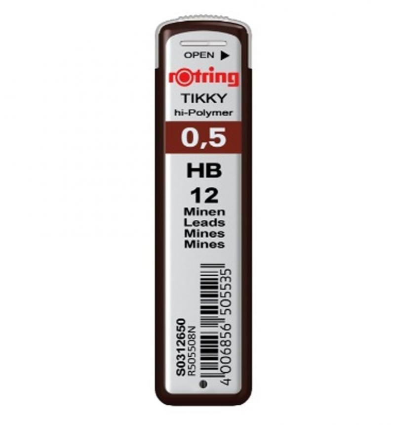 Mine grafit 0.5 mm, 12 buc./set, HB, Rotring